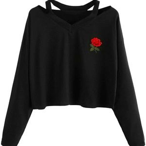Women’s black crop top with Rose embroidery